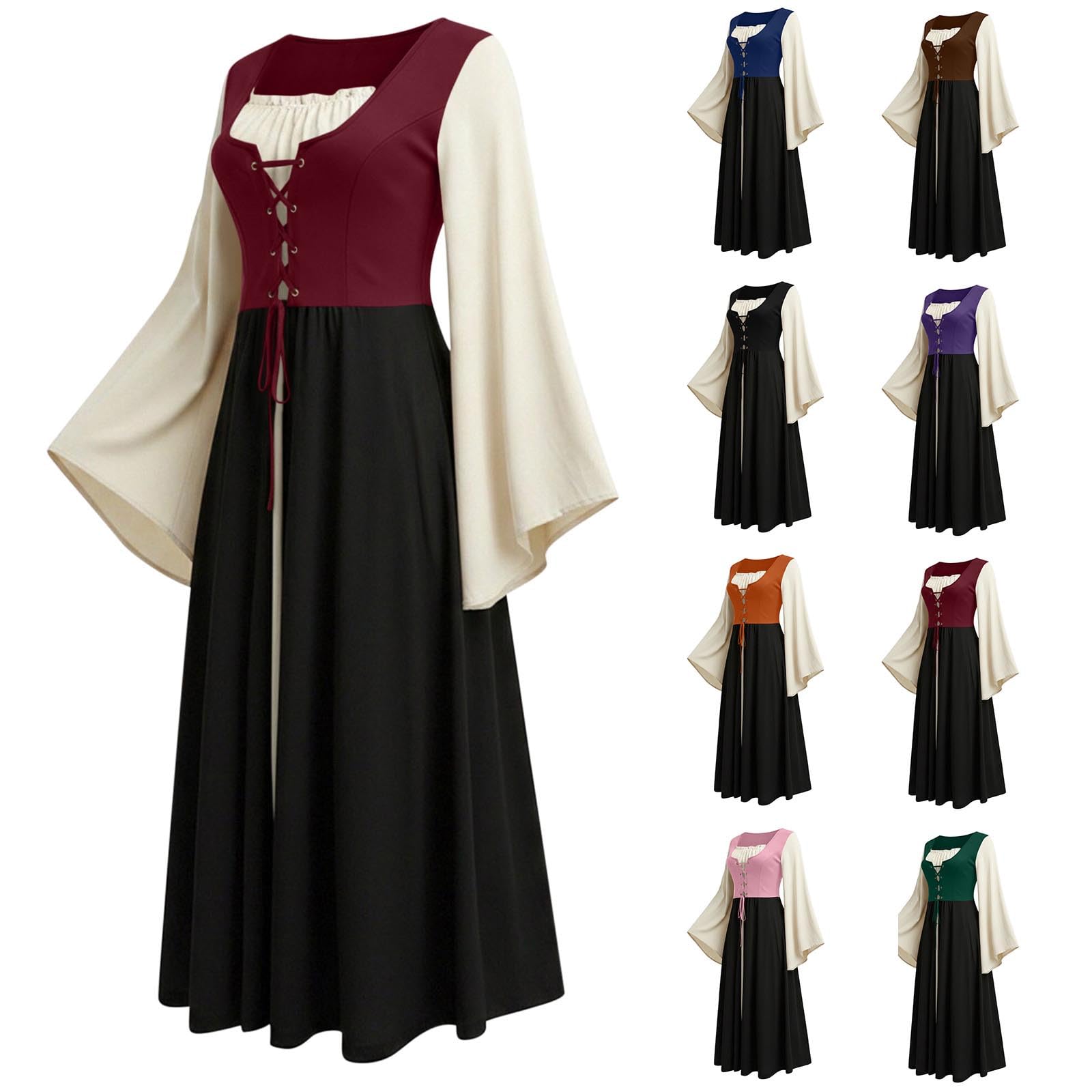 Corsagenkleid Damen Mittelalter Renaissance Langarm Rockabilly Kleid