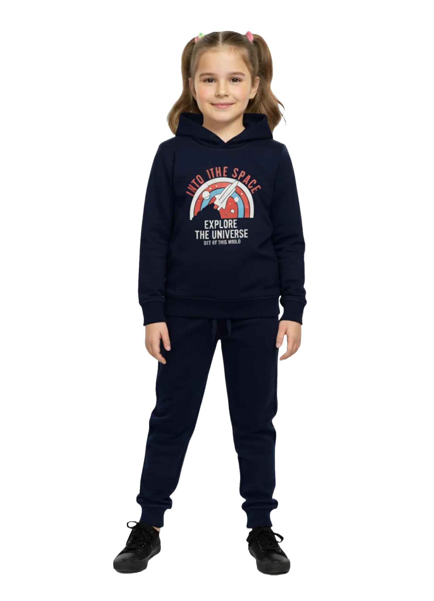 Girls Fleece Tracksuit |Printed Hoodie & Jogger Set | Warm Winter Co-ord Set for Kids-M5721-picture-30