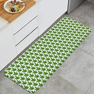 Tropical Weed Leaf Non-Slip Kitchen Mat Easy to Clean Premium Anti-Fatigue PVC Floor