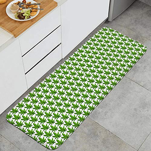 Tropical Weed Leaf Non-Slip Kitchen Mat Easy to Clean Premium Anti-Fatigue PVC Floor
