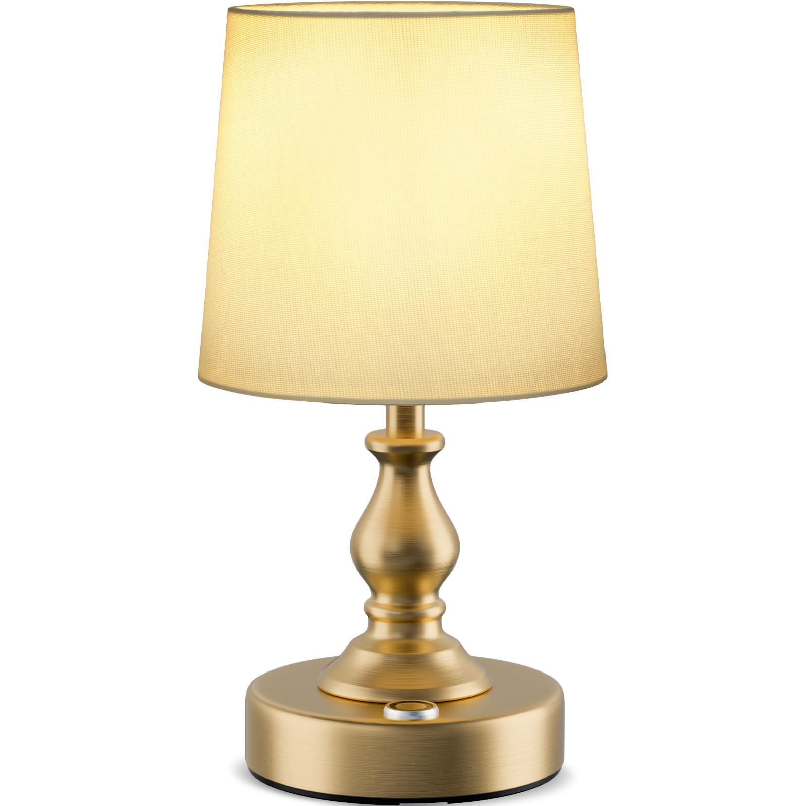 KIBTOY Rechargeable Table Lamp Cordless,Portable and Moveable Touch Lamps,2700K Warm Light Dimmable Small Lamp, Vintage Gold Lamp with Fabric Shade for Living Room,Bedsides,Dining Room