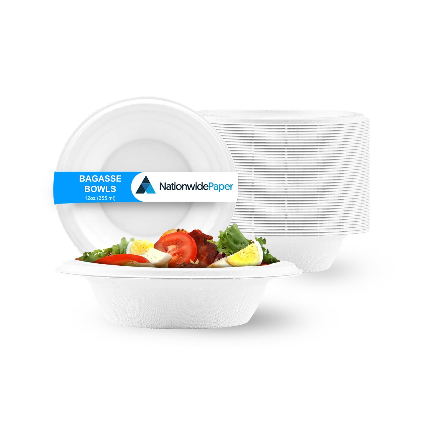 Nationwide Paper Strong White Paper Bowls, Disposable Compostable Bagasse Bowls for Party, Eco Friendly Tableware, 12oz - Pack of 200