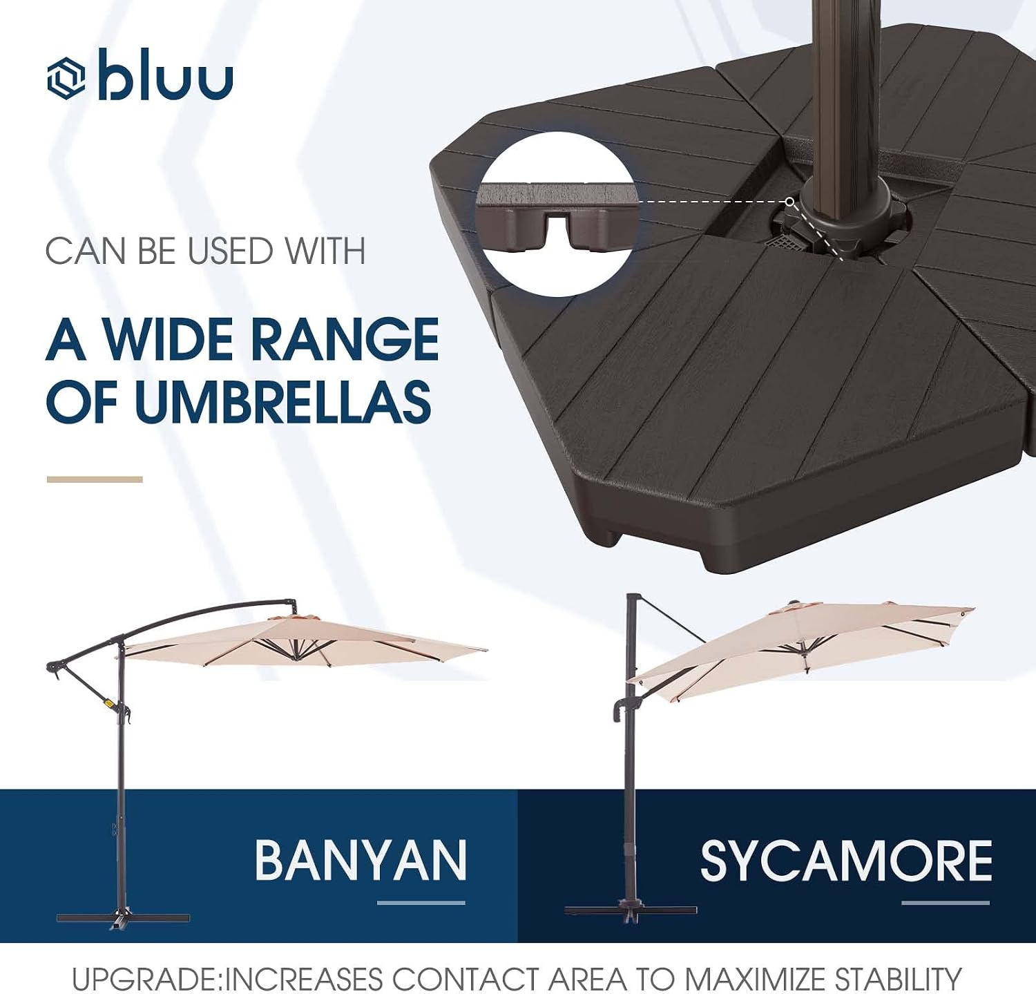 BLUU Compact Base 4 Pc 340 Lbs Water & Sand Filled Weighted Base Offset Cantilever Hanging Patio Umbrella Base for Banyan Offset Hanging Umbrella