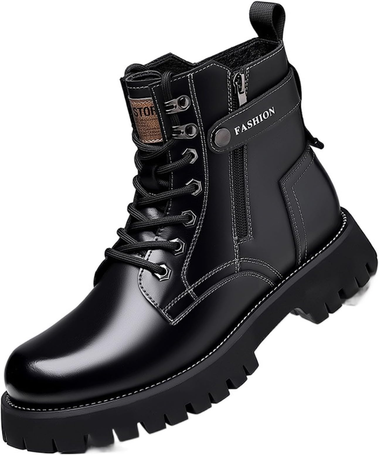 Chukka Ankle Boots for Men's Lace-up Chunky Platform High Top Side Zipper Combat Boot with Buckle Comfort Round Toe Non-Slip Lug Sole Casual Business Work Outdoor Ankle Booties