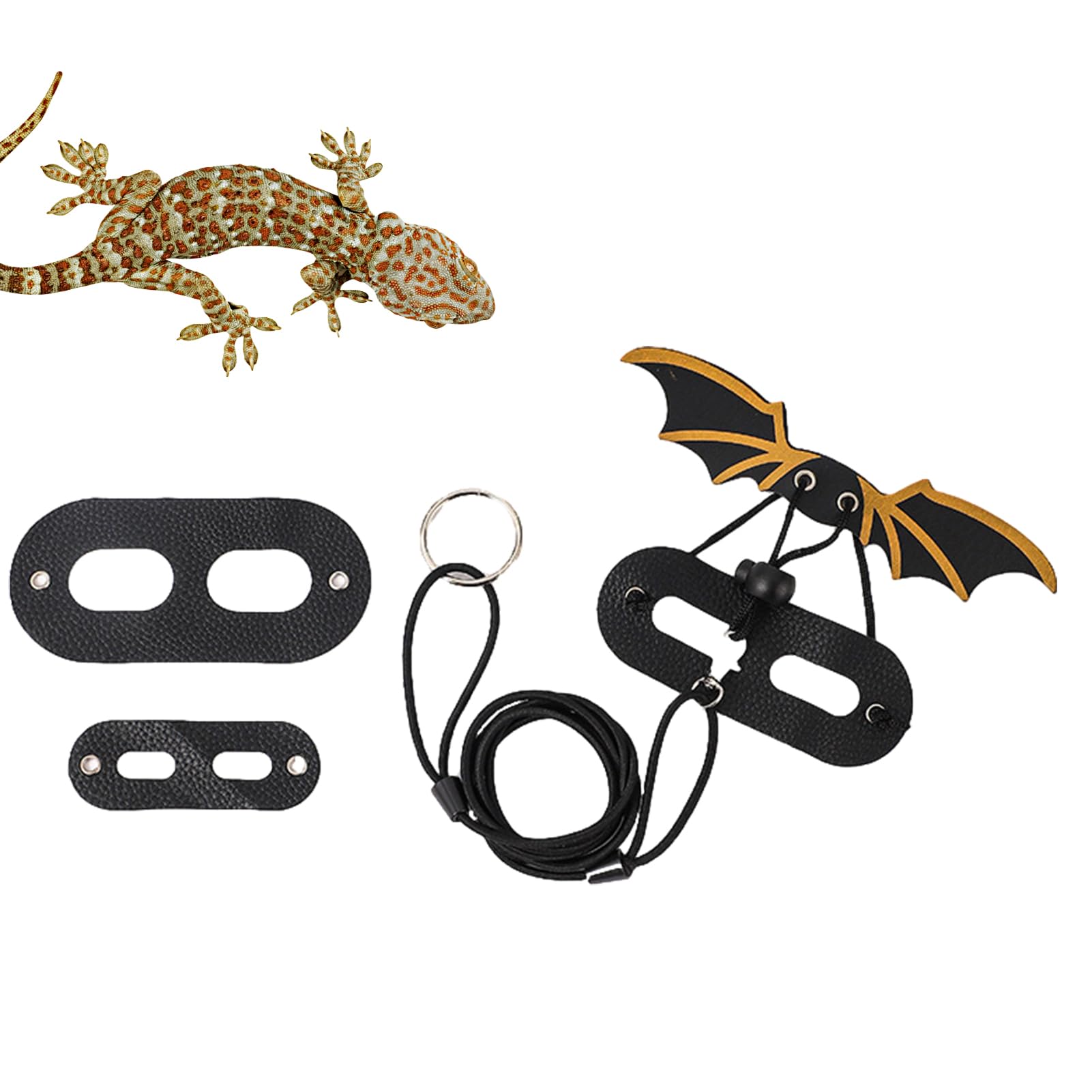 Holdes Leopard Gecko Leash - Guinea Harness Leash 3 Size Leather Wing,Reptile Training Lead Harness for Small Animal Leash, Flexible Animal Harnesses for Reptile Amphibians
