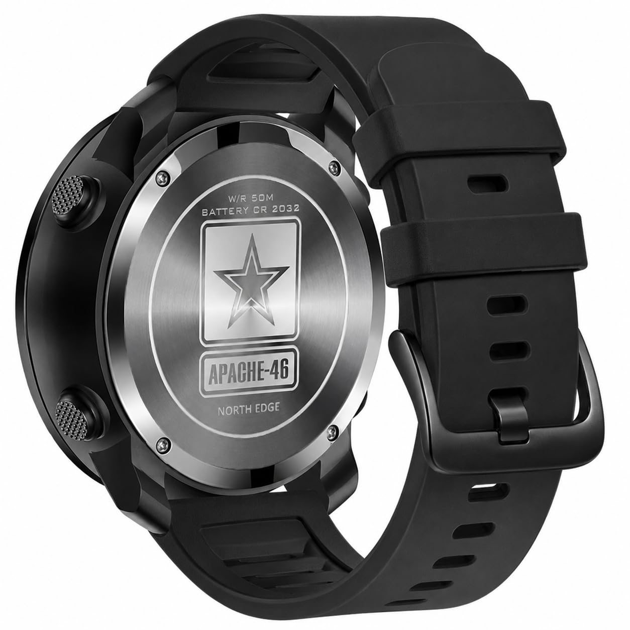 NORTH EDGE APACHE-46 Męskie Cyfrowe Zegarki Sportowe Wojskowe Kompas Temperatury Kroki Tracker Sportowe Zegarki Survival Tactical, Czarny silikon, silicio, pasek