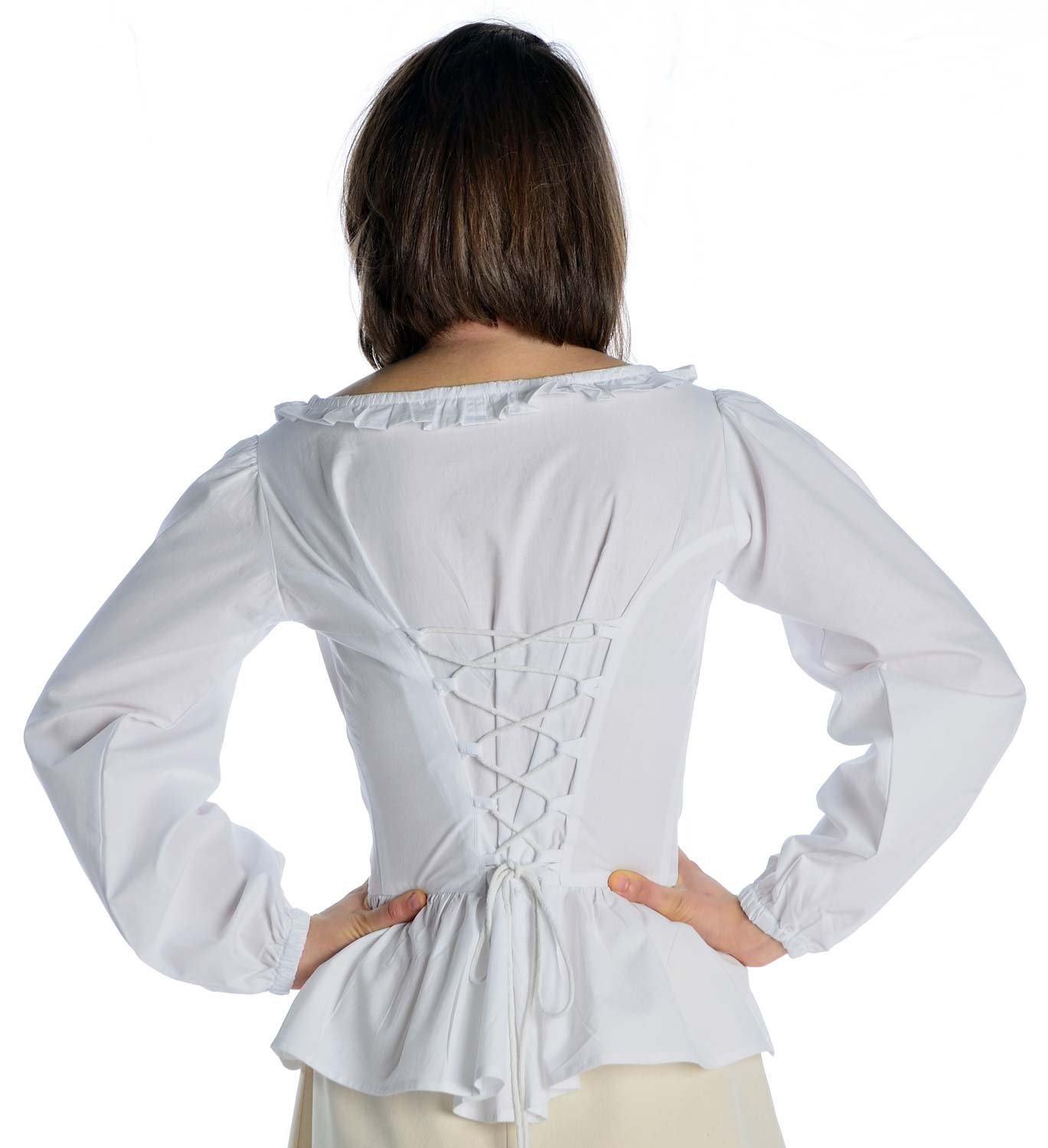 Camicetta da Donna con Volant con Lacci Maniche Lunghe Cotone - Medievale - Pirata