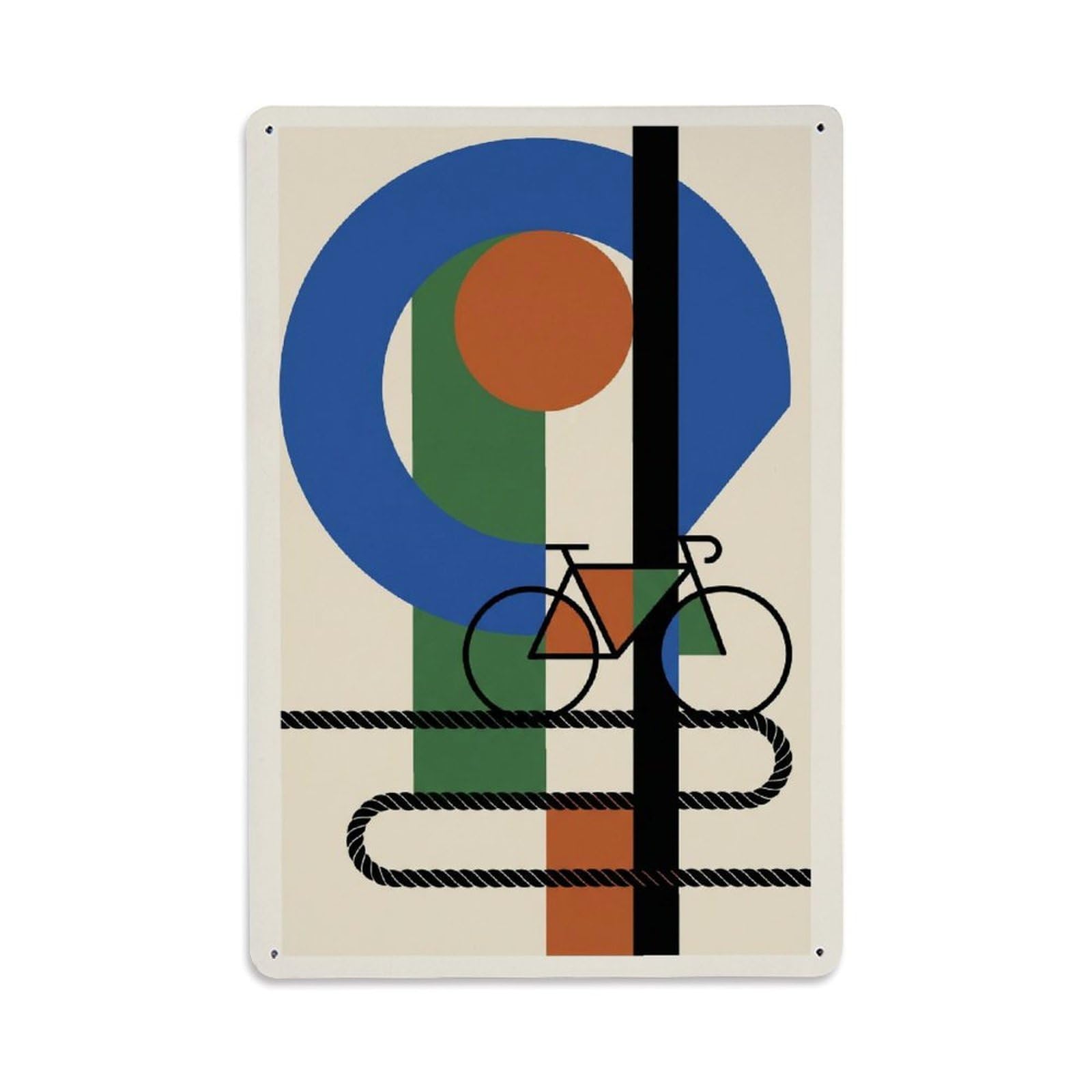 Bicycle Overlapping Wheels Colorblock Geometry Urban Metal Tin Sign Plaque Wall Decor for Cafe, Man Cave, Club Bar, Office, Home Garden Round Metal Poster 8x12Inch