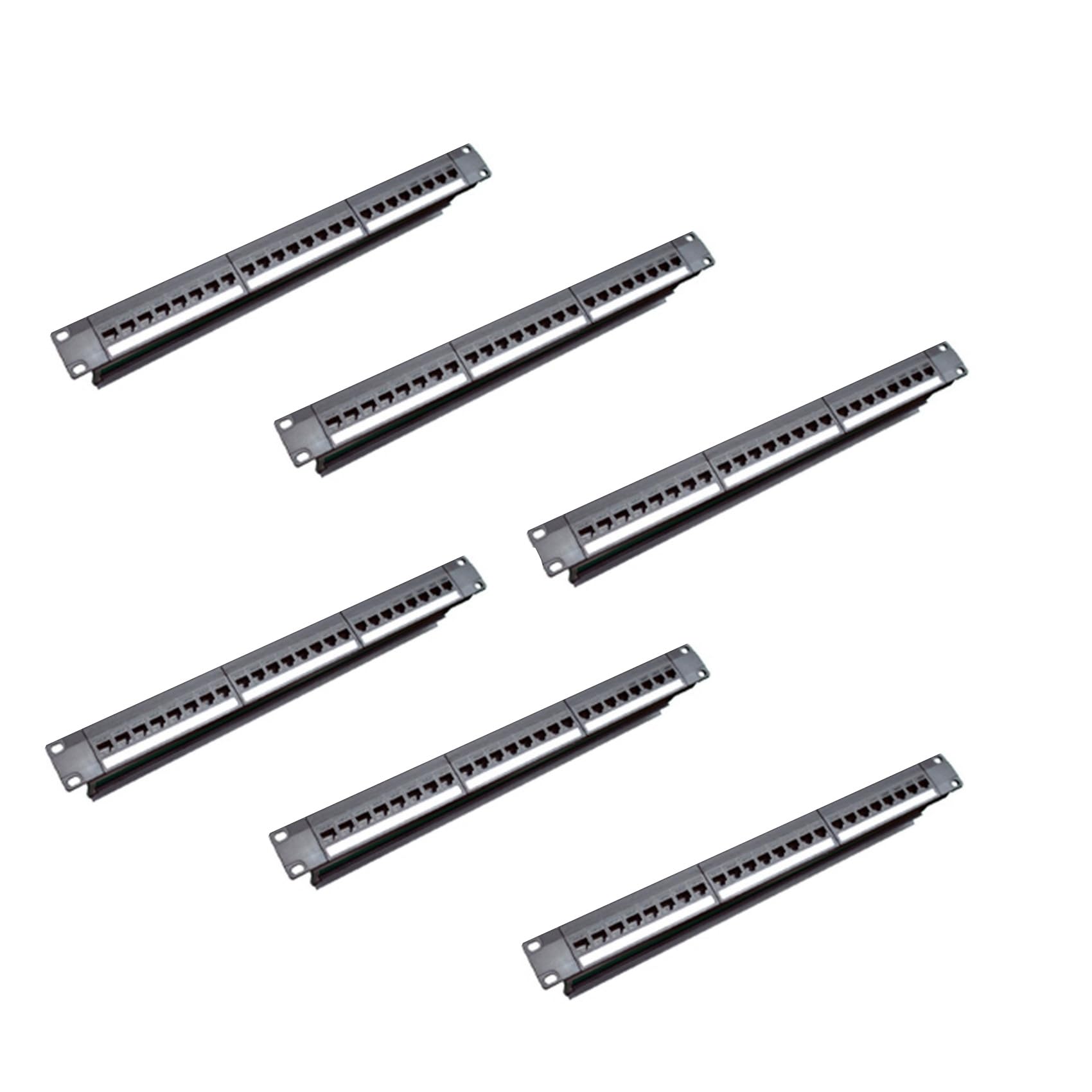 6pièces 19 Pouces 1U Armoire Rack Pass-Through 24 Ports CAT6 Panneau de Brassage Port de Contact RJ45 (Port de Contact RJ45) Cadre Modulaire