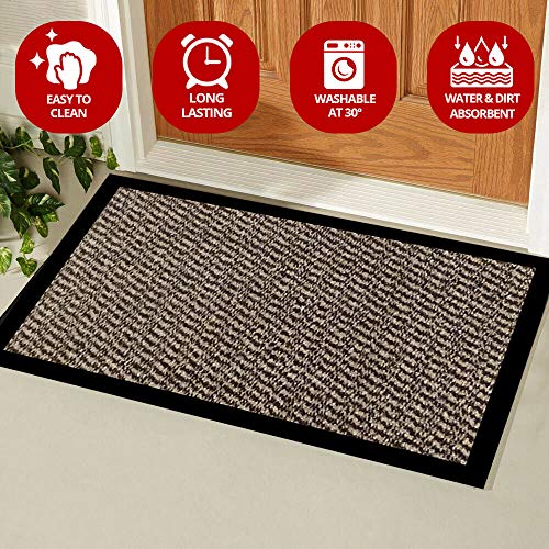 Image of Doormat Dirt Trapper For Indoor & Outdoor Black Grey Washable Barrier Mat Heavy Duty Non - Slip Door Entrance Mat Kitchen Runner Super Absorbent Door Mat Indoor (Beige, 40 x 60 cm)