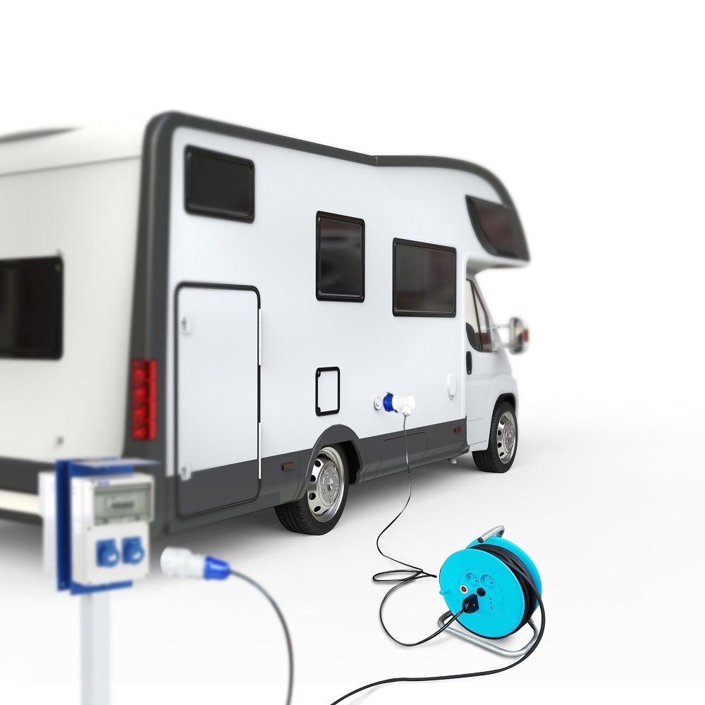 POLY POOL - PP2701 Kit Per Camper Avvolgicavo + Prolunga Ideale In Campeggio Caravan Barca Cantiere - Accessori per Outdoor con Spina 16A e Presa industriale a 90°