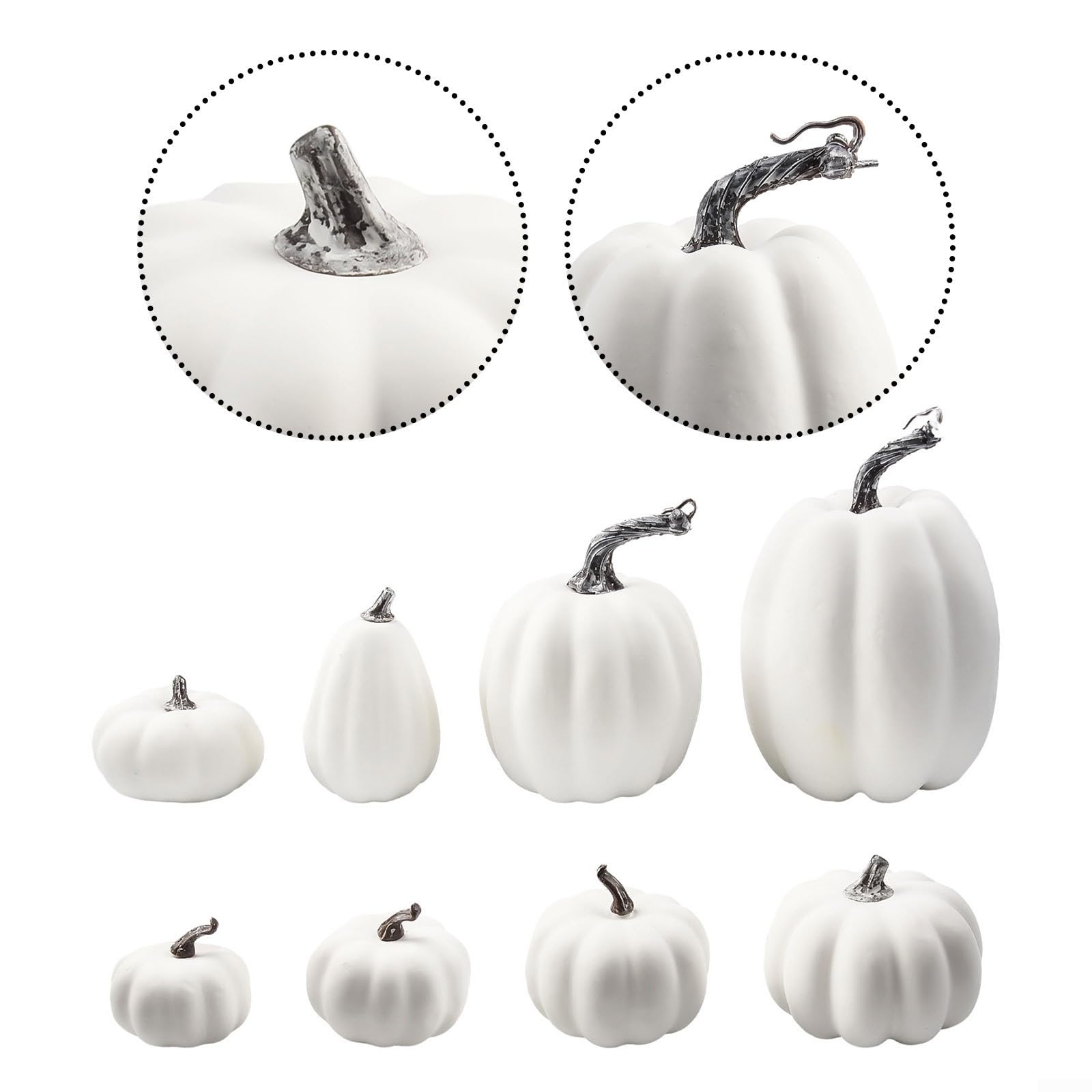 8 zucche artificiali per tavolo del Ringraziamento (bianco)