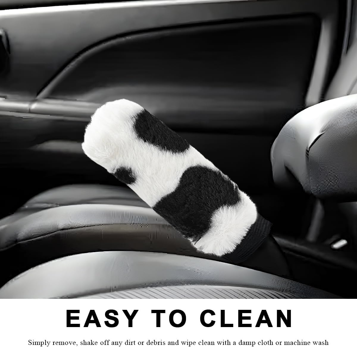 Cow Print Car Accessories Set, Fluffy Cow Print Plush Steering Wheel Cover, Gear Shift Cover, Warm Fuzzy Console Armrest Pad & Handbrake Cover, Car Decoration Accessories (Handbrake Cover)