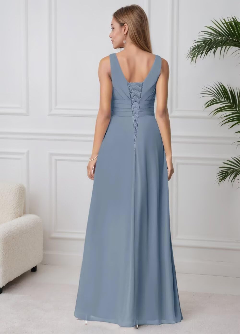 Chiffon Bridesmaid Dresses for Wedding Ruffle Long A-Line Ruched Formal Evening Party Gown - Image 4