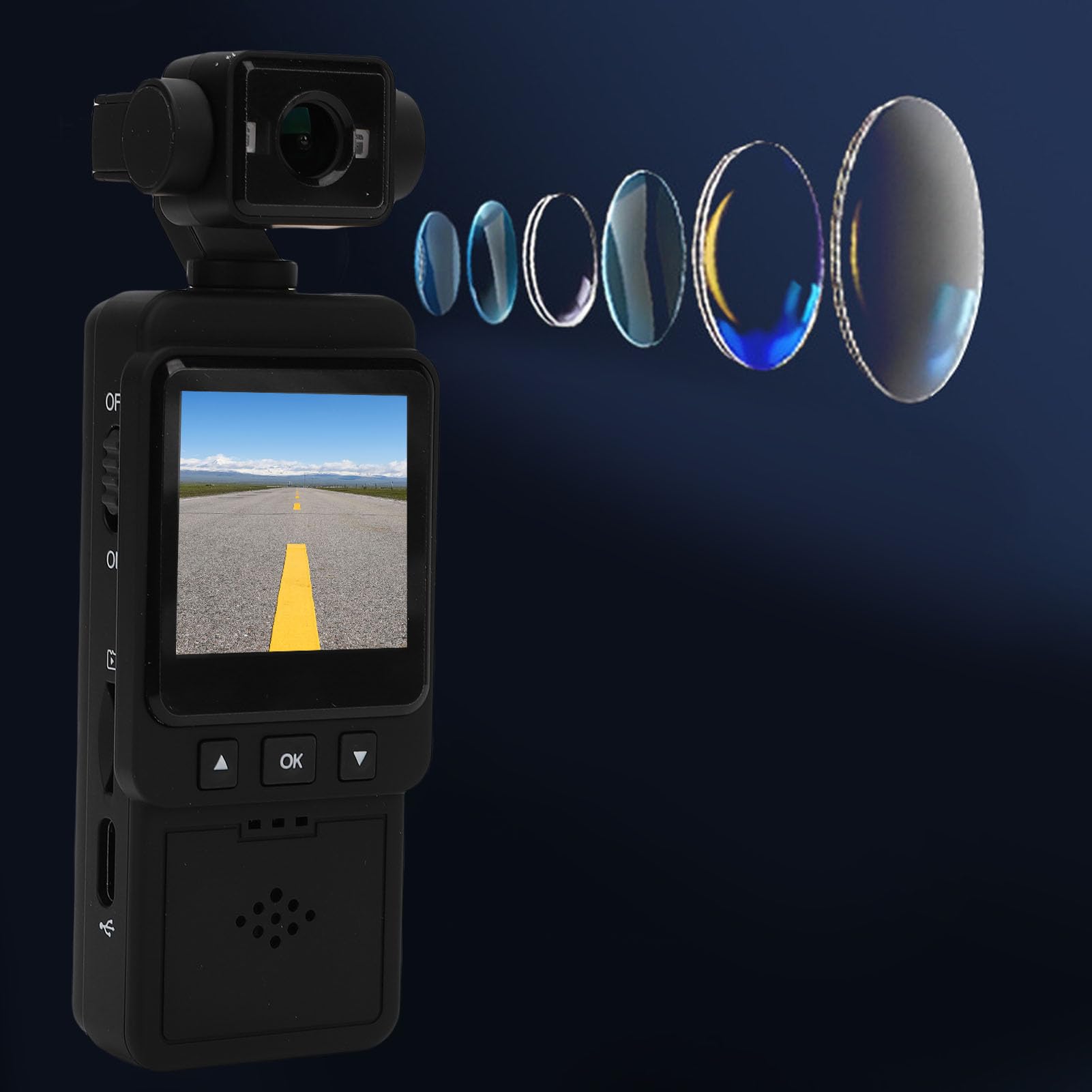 Kieszonkowa Kamera HD, Przenośna Kamera do Nagrywania Wideo 1080P z Wyświetlaczem 1,54 Cala, 3-osiowa Stabilizacja, WiFi, Nagrywanie w Pętli, Zwolnione Tempo, do Uprawiania (Bez karty pamięci)