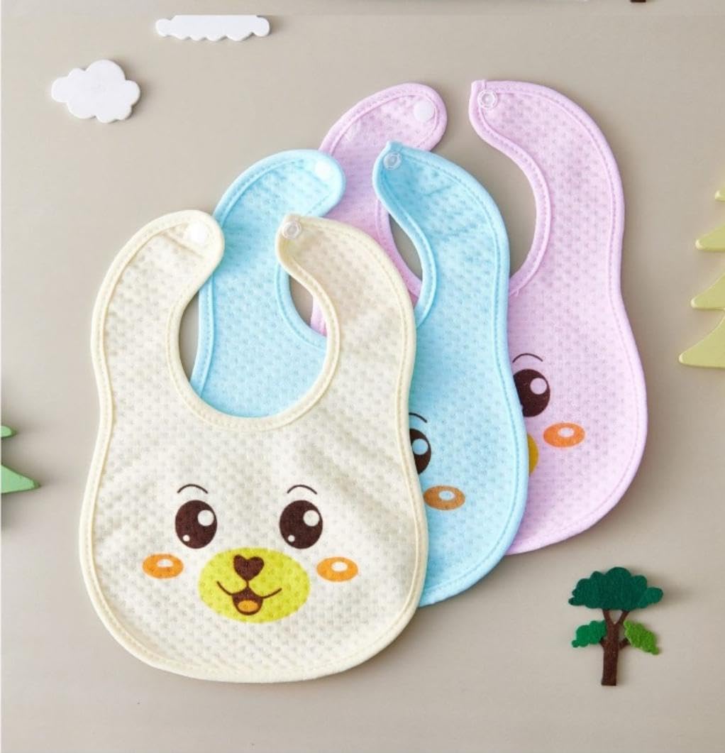 Little Boo Smile Waterproof Spill Resistant Bibs, Baby Apron With Bib, Baby Bibs For 6 to 12 Months, Fastdry Bibs, Soft Cotton Bib (Pack Of 3) Multicolor Color & Print Smiley-image-33