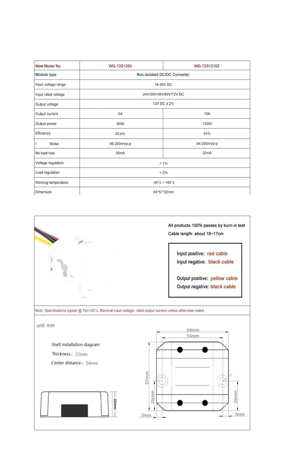 Convertisseur abaisseur CC CC 24 V 36 V 48 V 60 V 72 V 18-90 V vers 12 V 5 A 10 A 12 Volts(72V(18-90V),12V 5A)