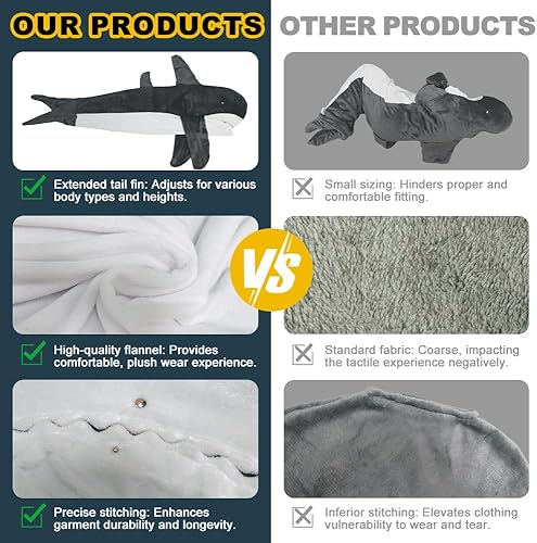 Miniatura 4 de Allike Manta acogedora con capucha de tiburón, manta cómoda de tiburón de gran tamaño, manta de tiburón gigante para adultos y niños