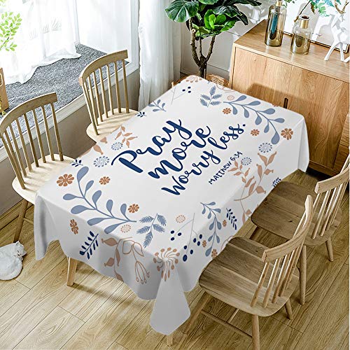 Moslion Pray More Worry Less Tablecloth 52X70 Inch Floral Wreath Bible Quote Christian Verse Faith Style Rectangle Tablecloth Picnic Tablecloth Bbq Table Cloths Polyester For Kitchen #TOP1