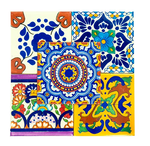 Mexican Talavera Tile Spanish Mediterranean Art Colorful 6"X6" Ceramic Hand Painted Mosaic For Bathroom, Wall, Mirror, Kitchen Rustic Decor Pottery (10) #TOP1