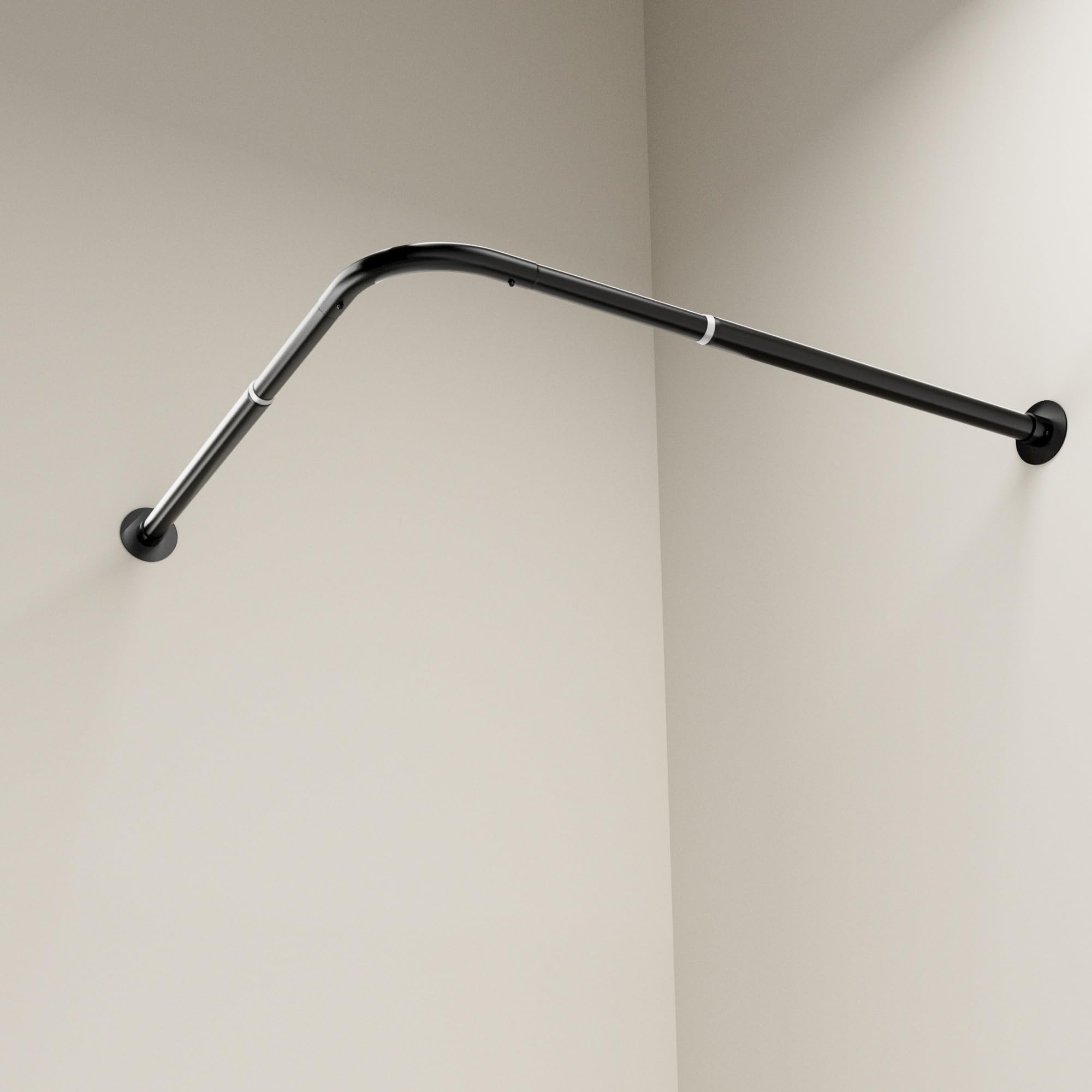 Onpira® Eck-Duschvorhangstange Teleskop L-Form 90–180 cm – Edelstahl, selbstklebend oder schraubbar – Ohne Bohren – In Silber, Schwarz, Weiß – 12 Varianten wählbar (Selbstklebend Edelstahl, 90x180cm)