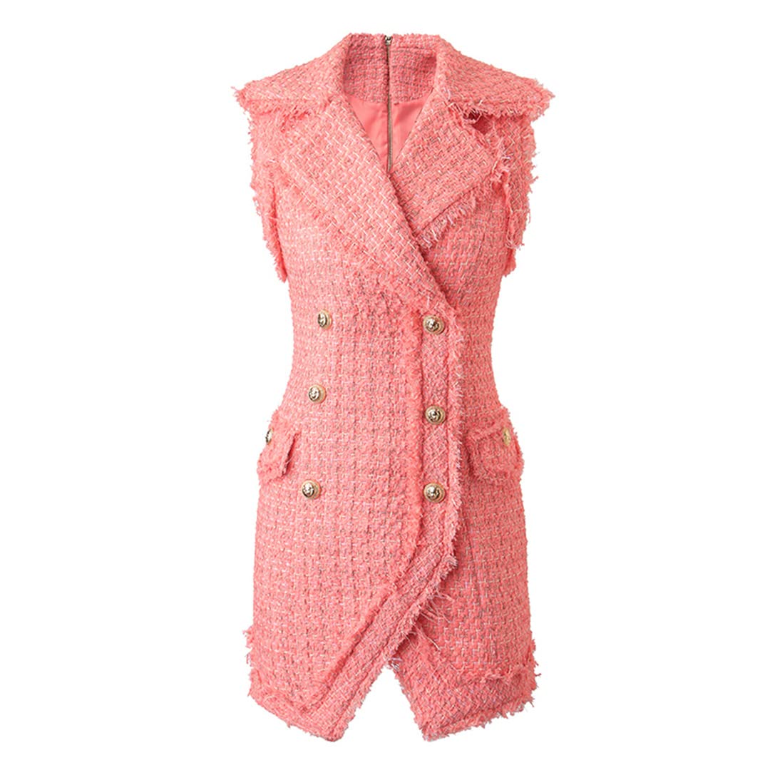 Alloaone Summer Factory Sleevless French Sweet Style Short Women Tweed Dress