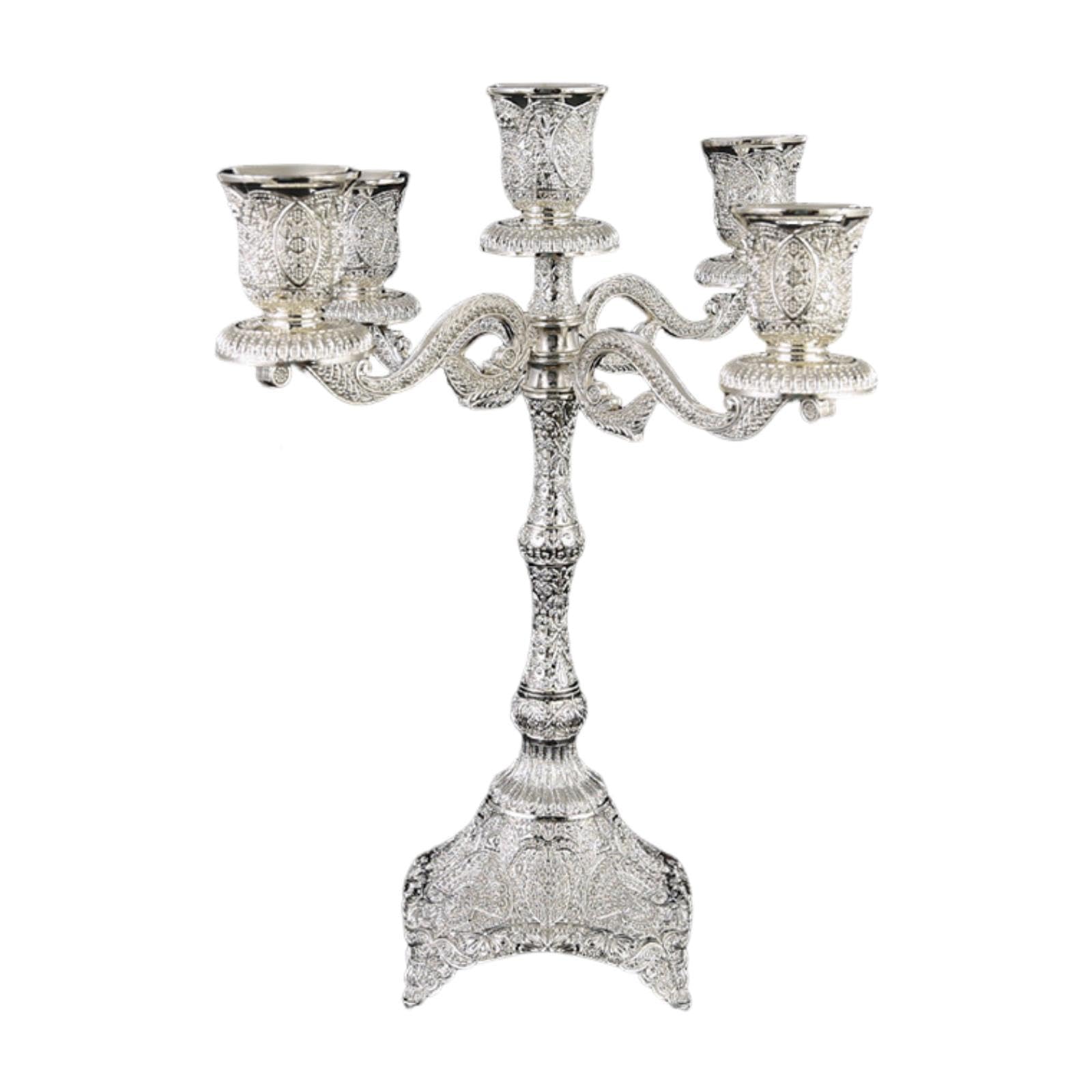 LOVIVER Candelabro de 5 Brazos, Soporte para Velas, Adorno, candelabro de Mesa para cenas, Valentín, Plata