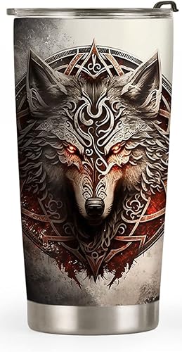 Miniatura 8 de Regalos de lobo de 20 onzas para hombres, termo de café para hombres, regalos de cumpleaños únicos para él, regalos para papá, hijo, marido, amigos,