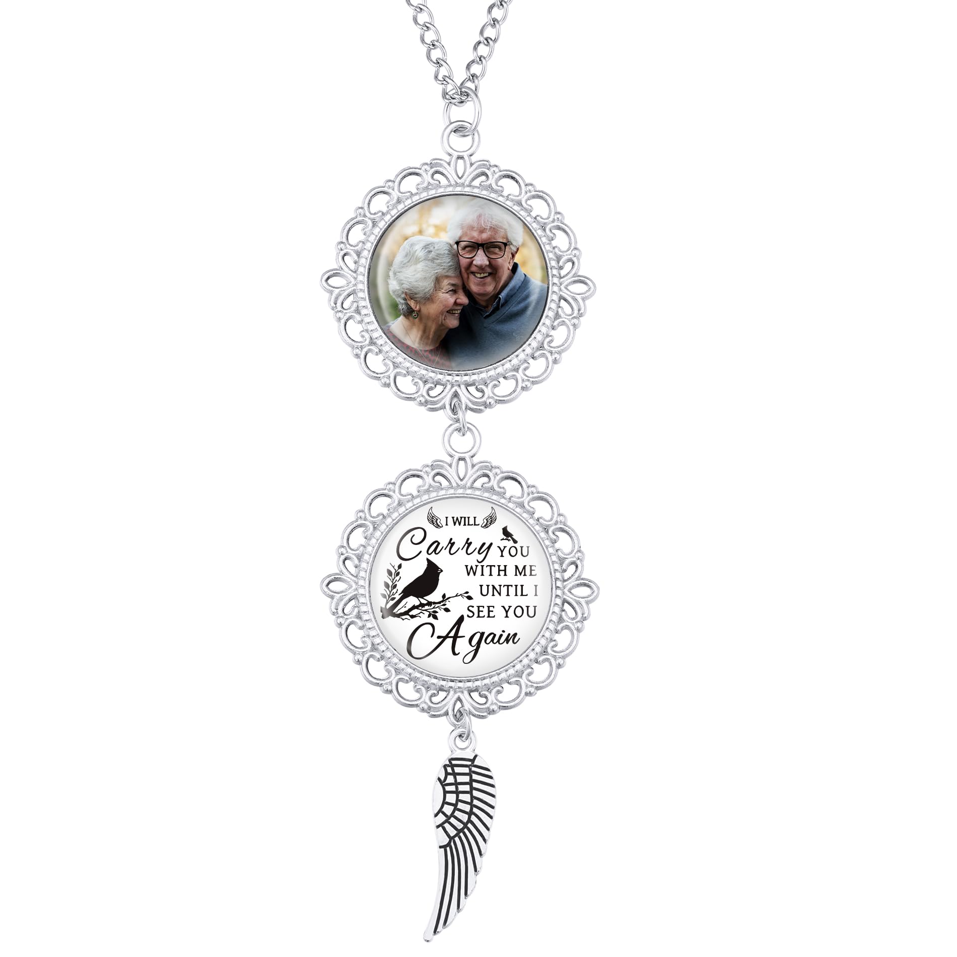 OTXIXTO Personalized Car Rear View Mirror Accessories with Photo Text, Custom Car Hanging Ornament Rearview Photo Charm, Pet Memorial Sympathy Gifts for Loss of Loved One -Style B