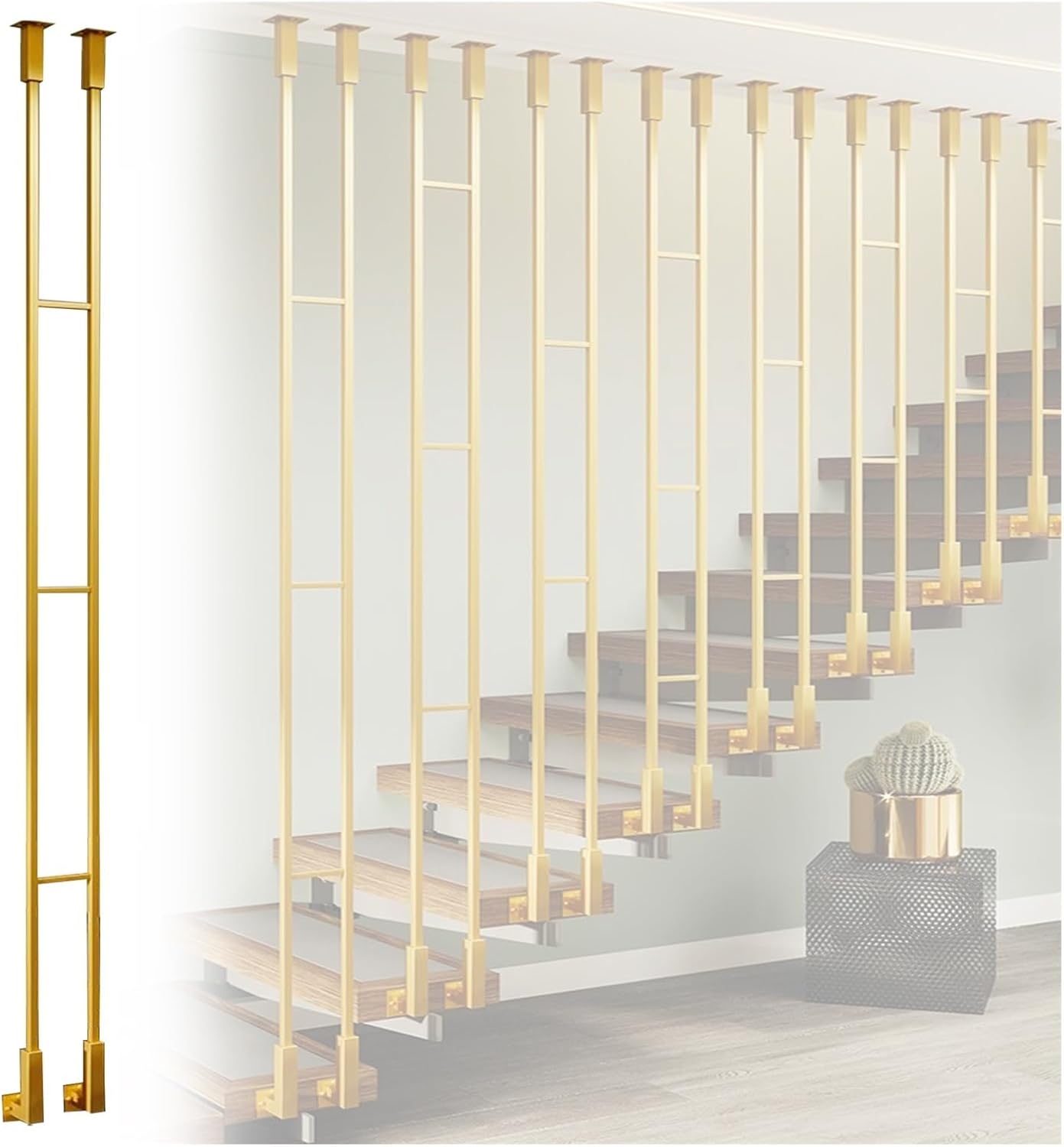 Customizable Two-Row Wrought Iron Baluster for Indoor Staircase - 4 to 8ft Safe Fencing Column, Side Mount, Perfect for Lofts & Villas (1pc, H 28"/71cm)