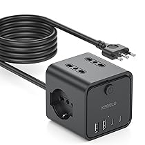 Ciabatta Elettrica Multipresa con 4 Prese Universali 10, 16A ITA e Schuko,3 M Prolunga Elettrica con 2 USB A+2 USB C,Presa Multipla Spina Piatta Salvaspazio con Interruttori per Casa, Ufficio Nero