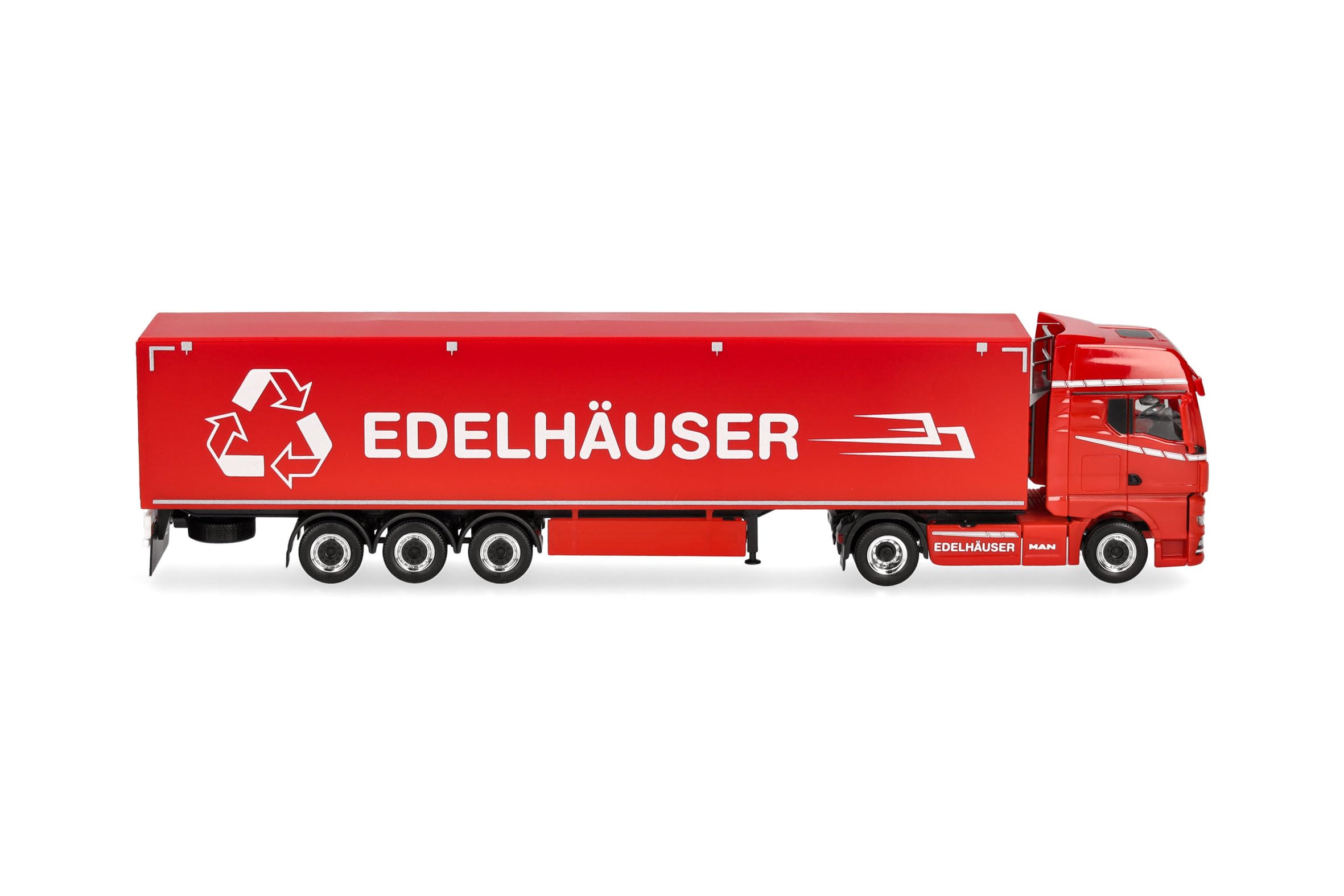 Herpa model ciężarówki MAN TGX GX naczepa z podłogą ruchomą „Edelhäuser”, miniatura w skali 1:87, model kolekcjonerski, Made in Germany, tworzywo sztuczne