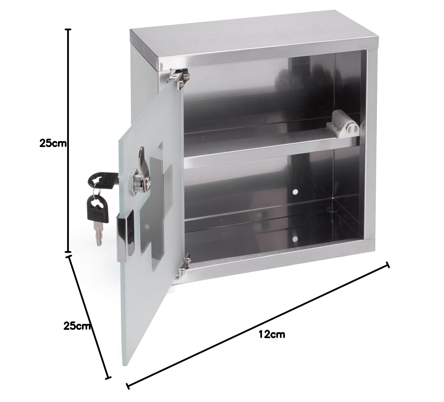 MSV Medizinschrank Arzneischrank Medikamentenschrank Hausapotheke aus Edelstahl,25 x 12 x 25 cm „Tip –on“ Automatik, Montagematerial und 2 Schlüssel inclusive