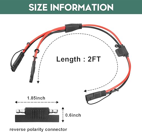 Miniatura 4 de Cable divisor SAE Y de 10 AWG, cable de extensión SAE 1 a 2 con fusible de protección 15A 20A 30A y conector inverso de polaridad SAE, conector de
