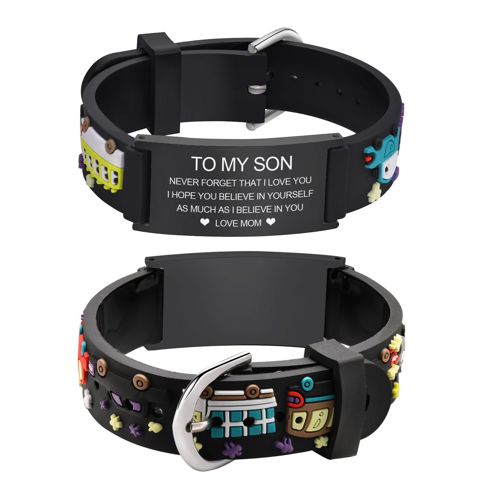 MEALGUET to My Son Bracelet Gift from Mom : Cute Always Remember You are Braver Inspirational Quote Silicone Cartoon Wristband Bracelet for Little