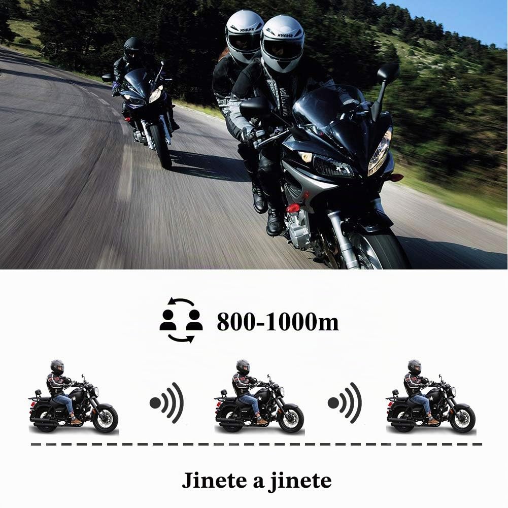 Qaurora BT-S2 1000 M Bluetooth Headset Impermeable, Casco Intercomunicador Interphone Móvil para 2 o 3 Jinetes y 2,5 mm de Audio para Walkie Talkie GPS (2 Pieza)
