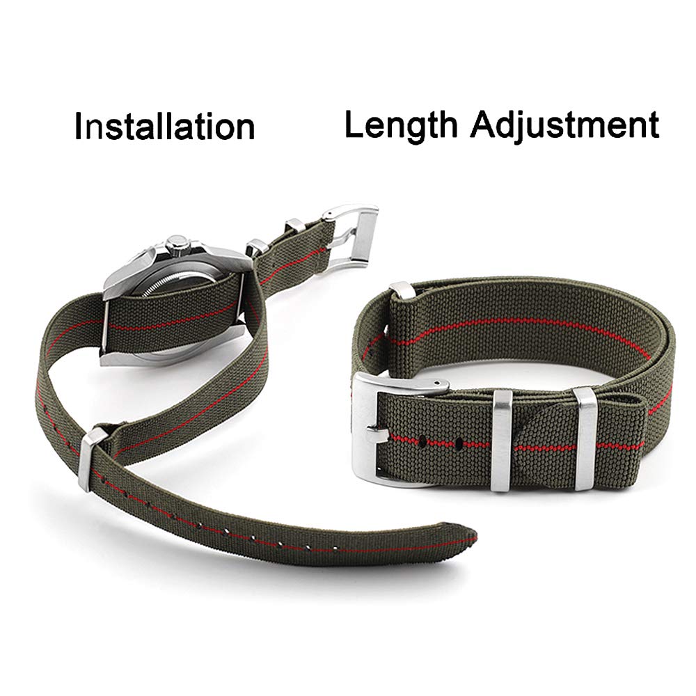 Men's French Troops Parachute Bag for Nylon Elastic Belt Watch band 18mm 20mm 22mm Watch Strap (green red, 20mm)