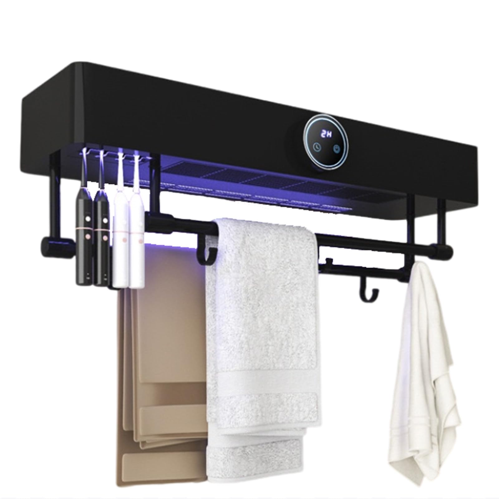 Porta disinfettante per spazzolino UV, portasciugamani disinfettante a parete con pannello touch, sensore umano, asciugatrice ad aria calda, per cucina bagno,Black-A