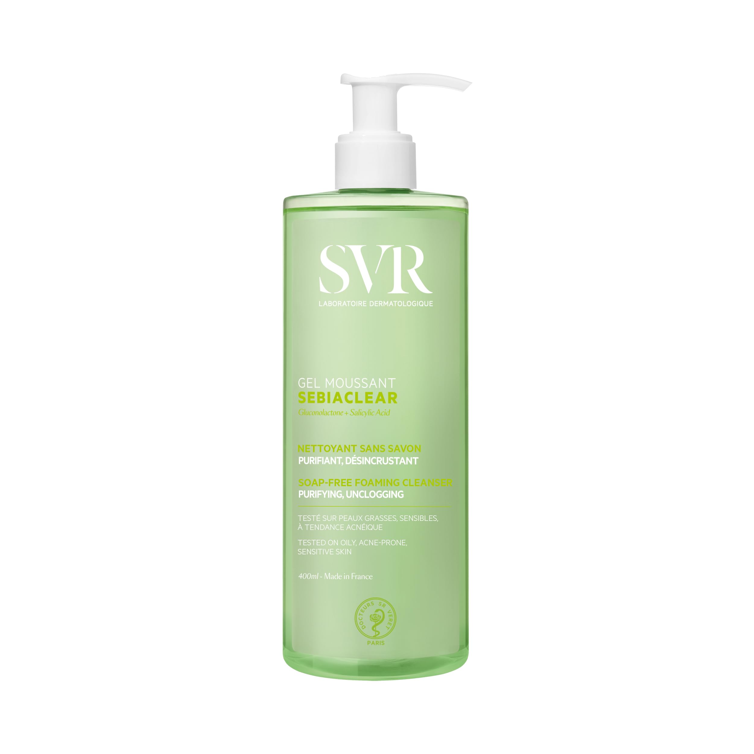 SVR SEBIACLEAR Salicylic Acid Acne Face & Body Wash for Oily Skin, 400ml