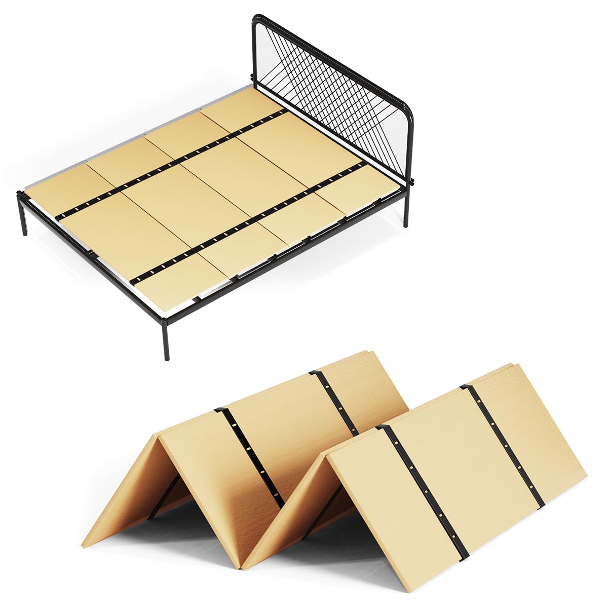 Imperius Foldable Box Spring, (53'' x 74'' Full Size) Bed Board,Bunkie Board,Queen Bed Board Under Mattress Support,Bed Support Slats