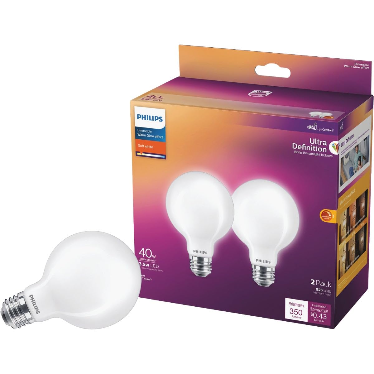 Philips 573352-3.5G25/PER/UD/FR/G/E26/WGD 4/2PF T20 G25 Globe LED