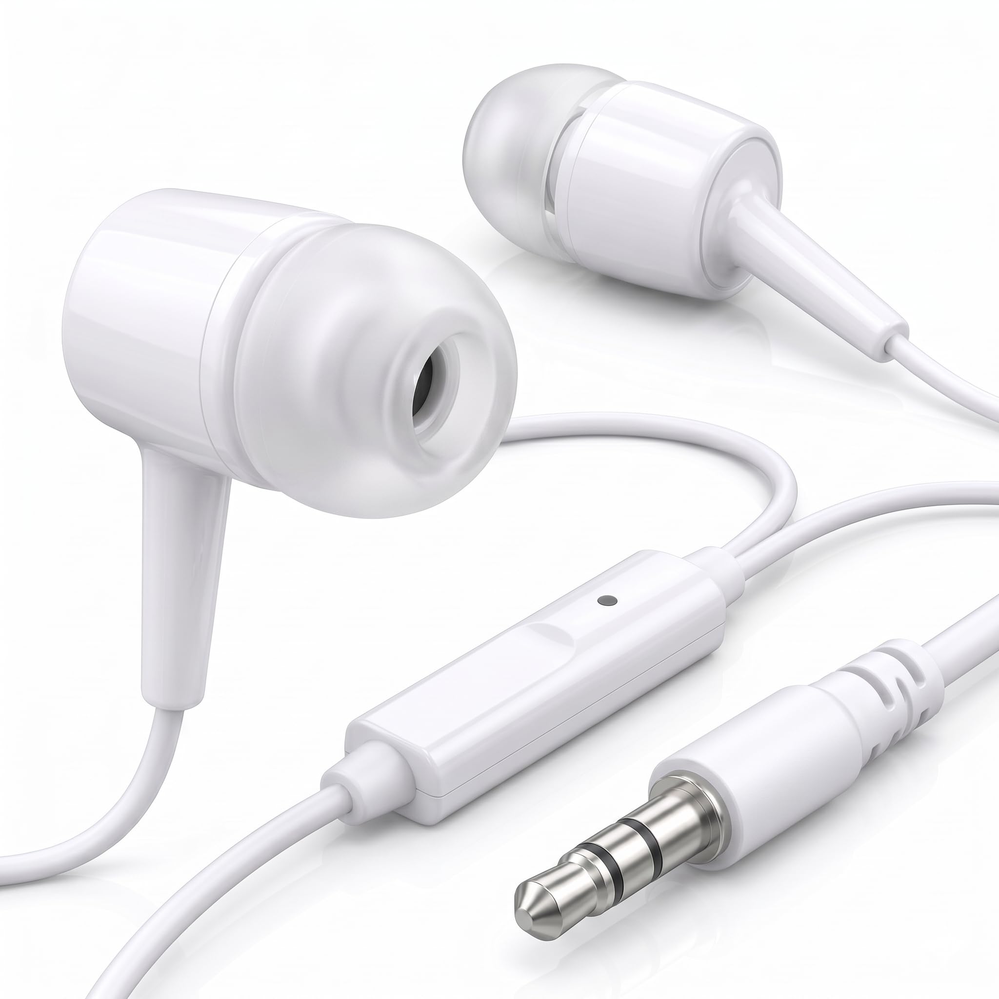 Fone de Ouvido com Fio Resistente e Microfone Integrado Cor Branco com Ponteiras Macias