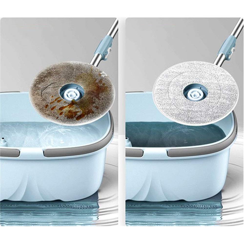 Ensemble de vadrouille à la Maison Système de vadrouille à essorage Automatique Tampons en Microfibre lavables Ensemble de Seau à vadrouille rotative Vadrouille Plate Bleue (Couleu