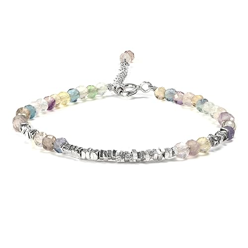 Real Natural Fluorite Bracelet 0.15x0.15 Round Shape Gemstone 925 Sterling silver Overlay Handmade Cuff Crystal Jewelry disponible en Yaxa Venezuela