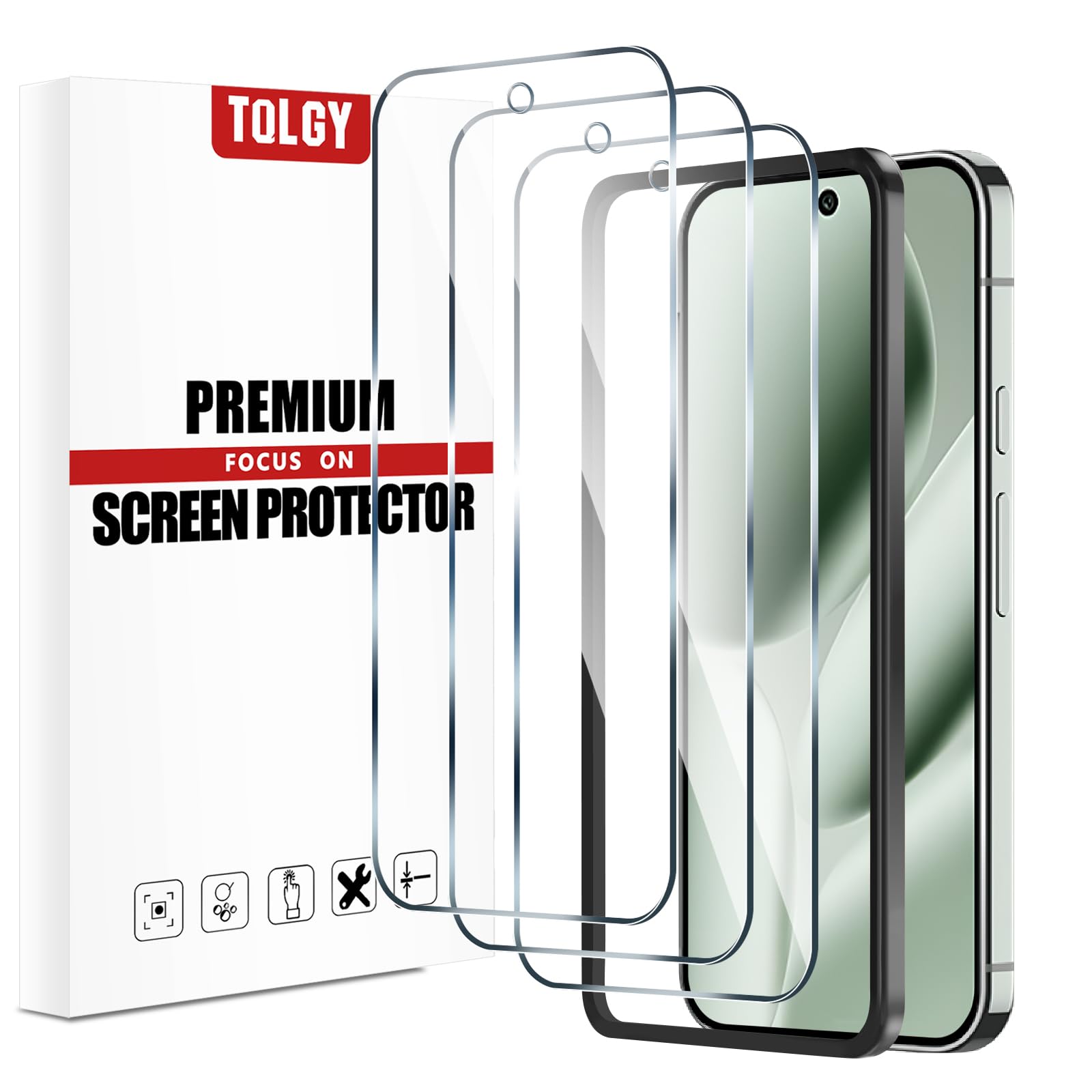 TQLGY Screen Protector for Google Pixel 10 Pro XL/Pixel 9 Pro XL, Tempered Glass Film with Easy Installation Frame, 9H Hardness, Anti-Scratch, Bubble-Free Installation, HD Clear, 3-Pack