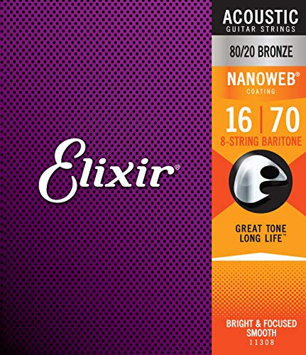 Elixir Strings 80/20 Bronze 8-String Acoustic Guitar Strings w NANOWEB...