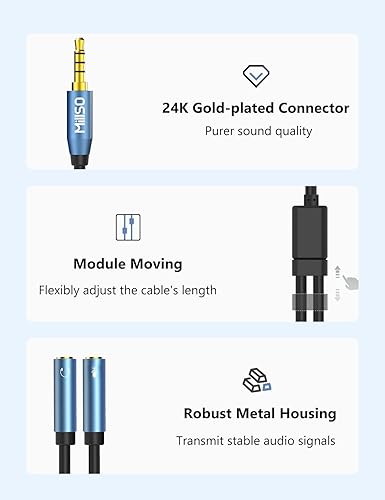 Miniatura 6 de MillSO Adaptador divisor de auriculares de 0.138 in CTIA Divisor de audio (2 TRS hembra a 1 TRRS macho) Compatible con Xbox One, PS4, Smartphone,
