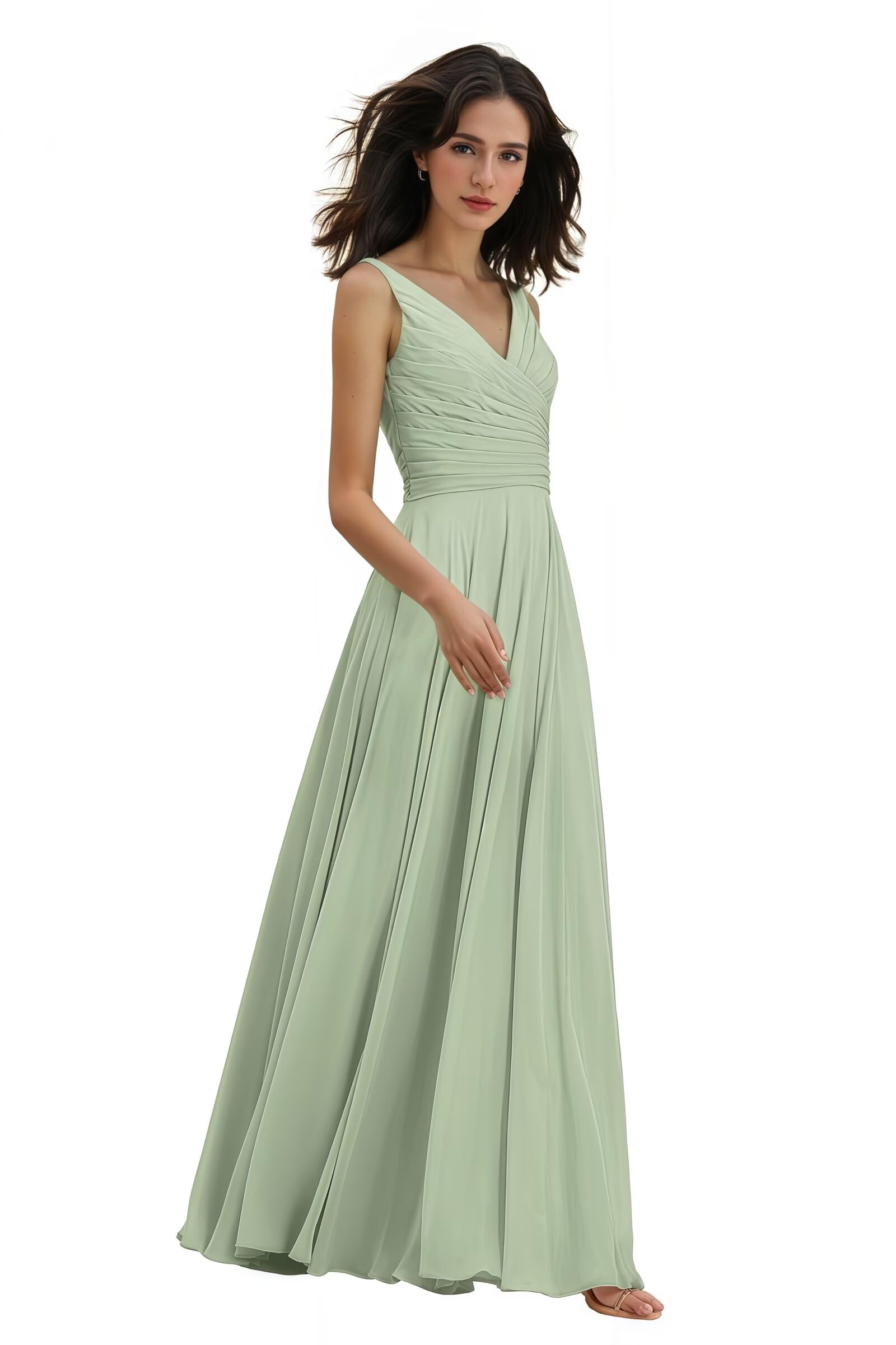 V-Ausschnitt Abendkleid A-Linie Chiffon Brautjungfernkleid Elegant Lange Partykleider Hochzeitsgastkleid Abschlusskleid Ballkleid