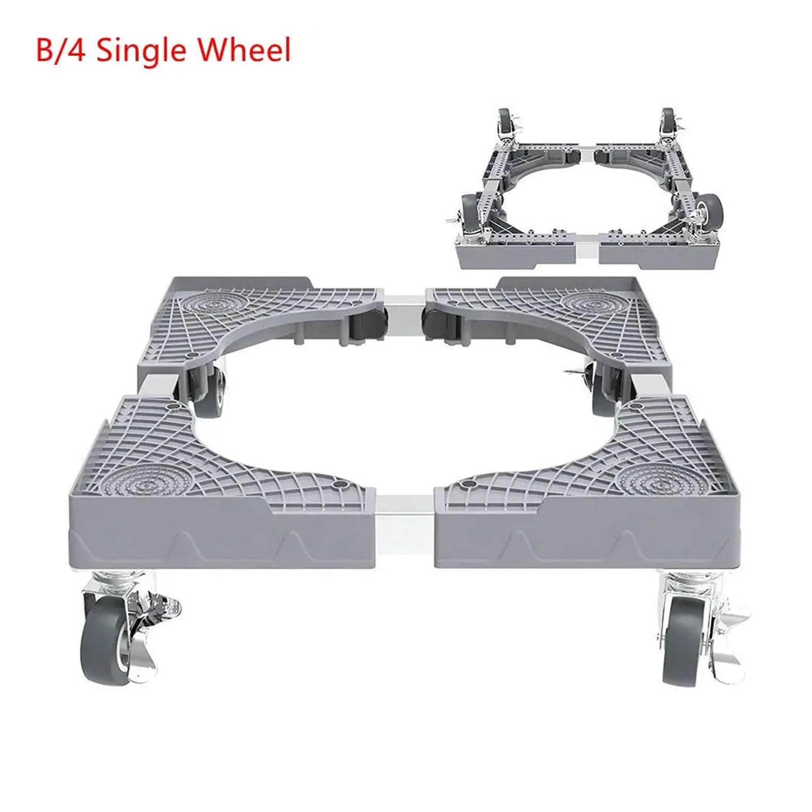 Soporte ajustable para lavadora y nevera, ruedas universales móviles para lavadora, secadora y nevera, base elevada, gris, diseño de 4 ruedas dobles.