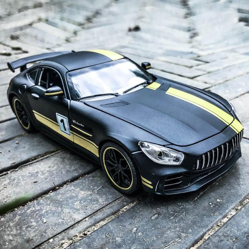 Image of Kids Model 1:24 Benz AMG GTR Die Cast Metal Car Pull Back Action Opening Doors with Realistic Engine Sound Lights Toy Car Gift for Boys - Yellow